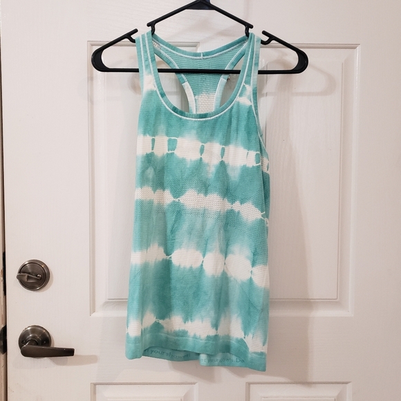 Lululemon Athletica Swity Twch Racerback Tie-Dye Tank Top - Teal & White Size 6 - Picture 1 of 4